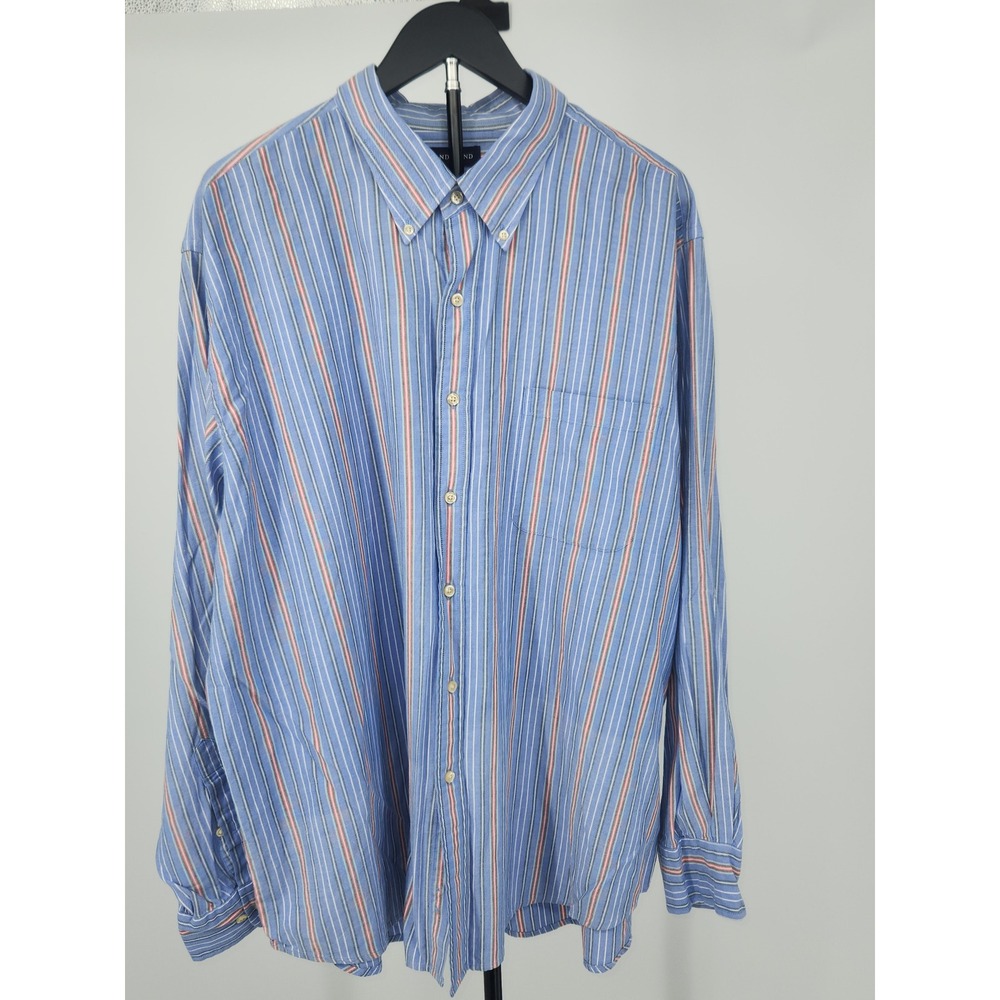 Lands End Mens XXL Blue Striped Long Sleeve Button Down Cotton Shirt 18-18.5